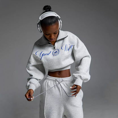 Damen modisches Sweatshirt mit Reißverschluss und weiten Jogginghose Stalluxe