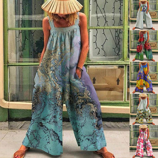 Women's Artistic Print Wide-Leg Jumpsuit Stalluxe