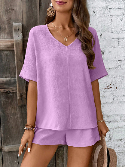 Damen Bequeme V-Ausschnitt Bluse mit Shorts Stalluxe