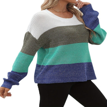 Damen lässiger Strickpullover mit farbigen Blockstreifen Stalluxe