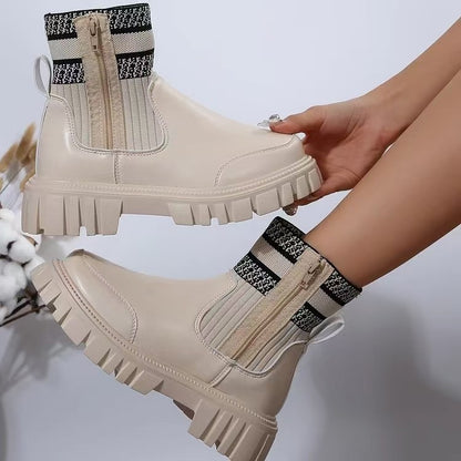 Damen Biker-Stiefel mit elastischem Strickansatz und robustem Profil Stalluxe