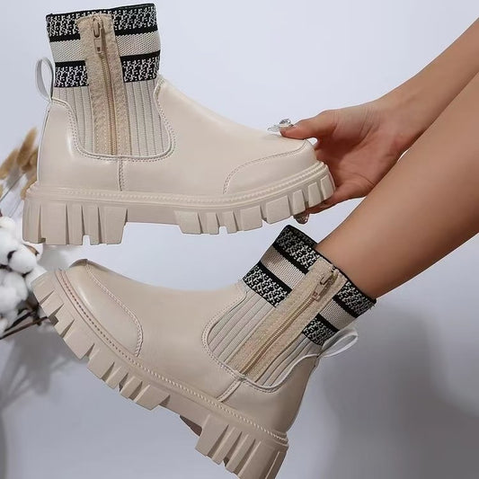 Damen Biker-Stiefel mit elastischem Strickansatz und robustem Profil Stalluxe
