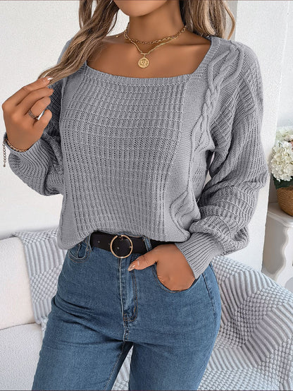 Damen Grobstrickpullover mit quadratischem Ausschnitt und voluminösen Ärmeln Stalluxe