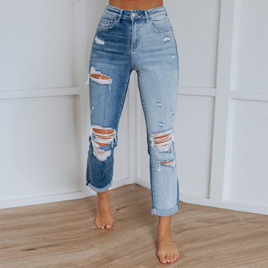 Damen Hoch geschnittene Destroyed Jeans im lässigen Vintage-Stil Stalluxe