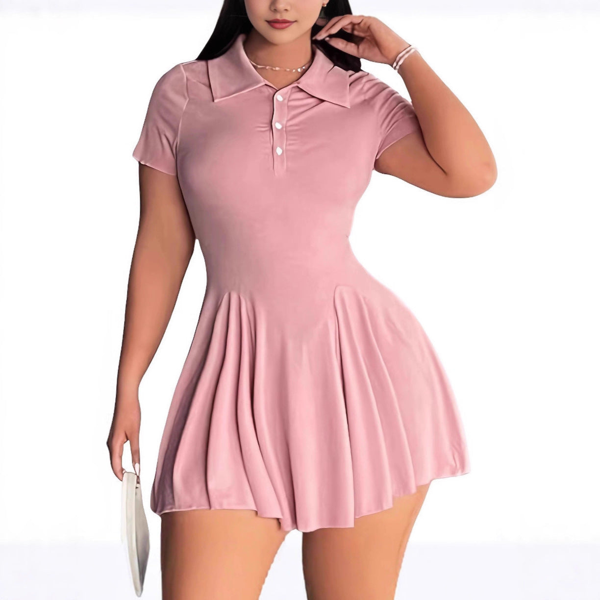 Damen Polo-Kleid mit schwingendem Rock und eleganter Knopfleiste Stalluxe
