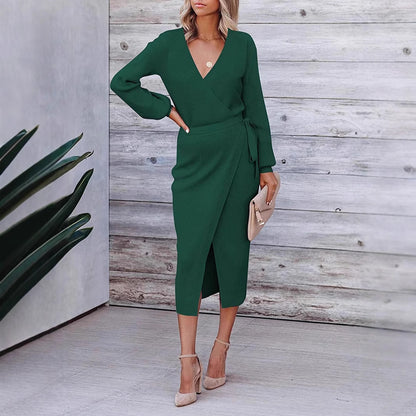 Damen Wickelkleid mit eleganter Rippstruktur und modernen Details Stalluxe
