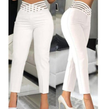 Damen stylische High-Waist Hosen mit transparentem Gitterbund Stalluxe