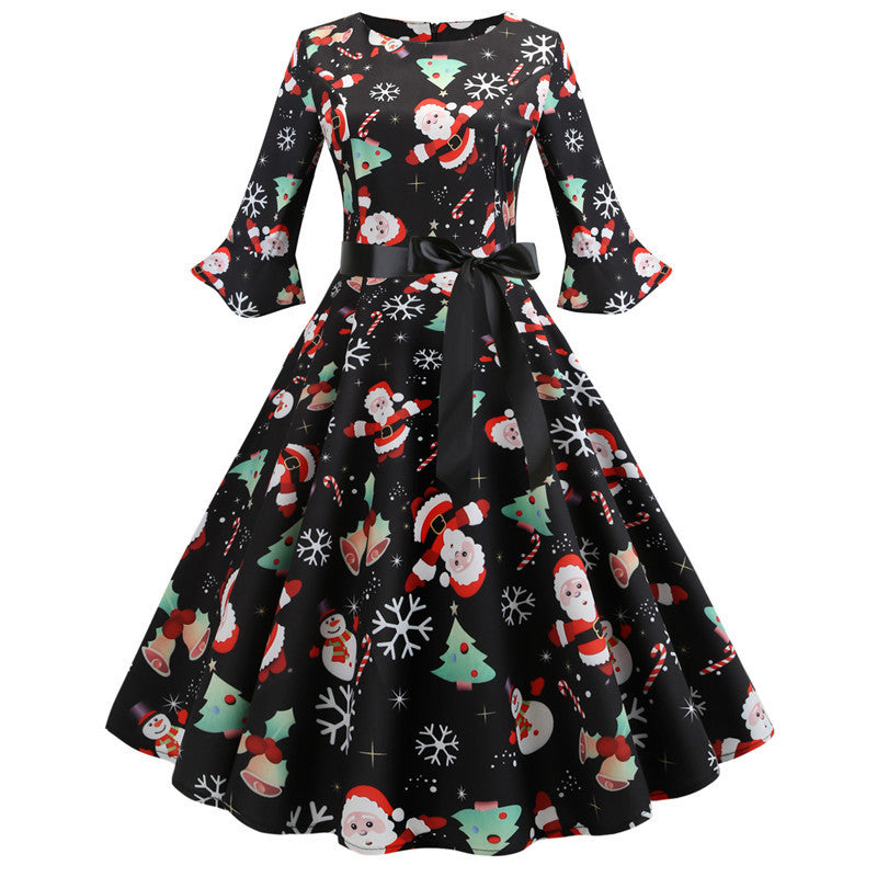 Damen Weihnachtsfestliches Kleid mit schwingendem Rock und langen Ärmeln Stalluxe