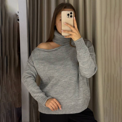 Damen Oversized Pullover mit asymmetrischem Ausschnitt und hohem Kragen Stalluxe