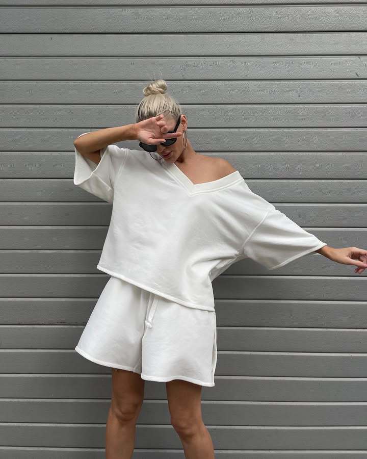 Damen lässiges Oberteil und Shorts Set mit übergroßem Schnitt und schneller Trocknung Stalluxe