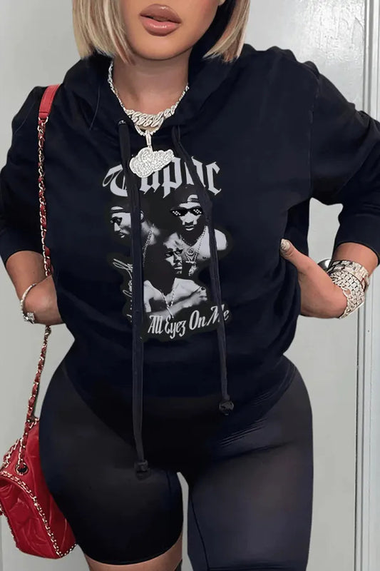 Damen Urbaner Kapuzenpullover mit kreativem Grafikdruck und bequemen Seitentaschen Stalluxe