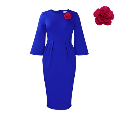 Damen elegantes Kleid mit fließenden Ärmeln und eingearbeitetem Taillenband Stalluxe