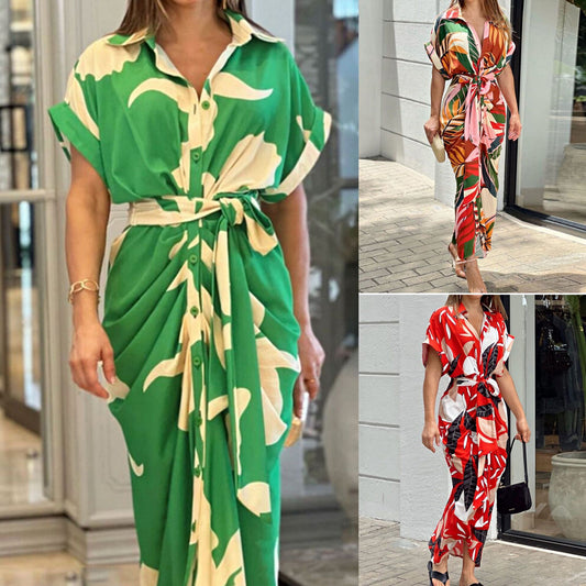 Damen Hemdblusenkleid mit floralem Wickeldesign und Taillengürtel Stalluxe