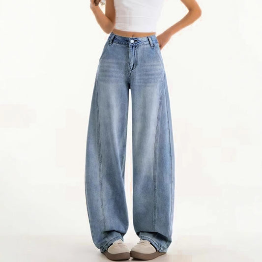 Damen weite Jeanshose mit hohem Bund Stalluxe