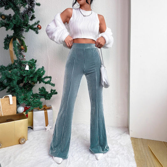 Damen Elegante und bequeme Samthose mit vertikalen Streifen Stalluxe