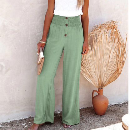 Damen weite Palazzo-Hose mit Knopfdetail und elastischem Bund Stalluxe