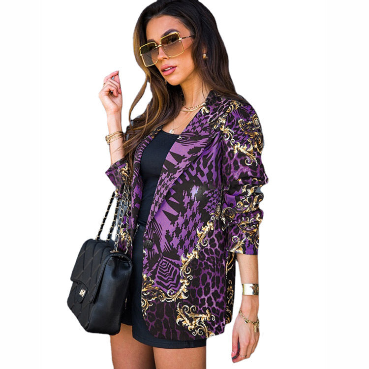 Damen Modischer Blazer mit extravagantem Muster und lockerer Passform Stalluxe