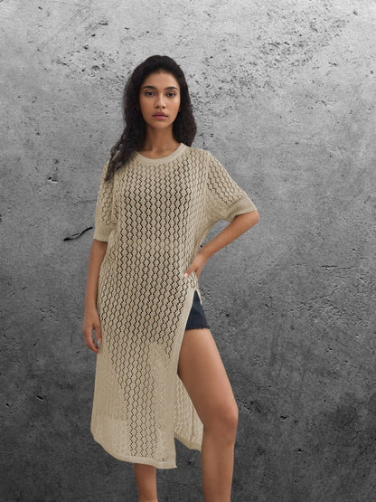 Damen Langer Strick-Kimono mit offenem Design und atmungsaktiver Maschenstruktur Stalluxe