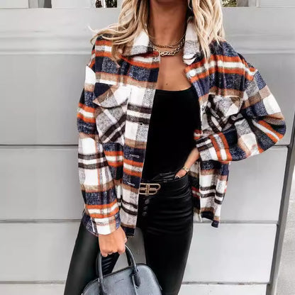 Damen Karo-Hemdenjacke im Oversized-Stil mit Druckknopfverschluss Stalluxe