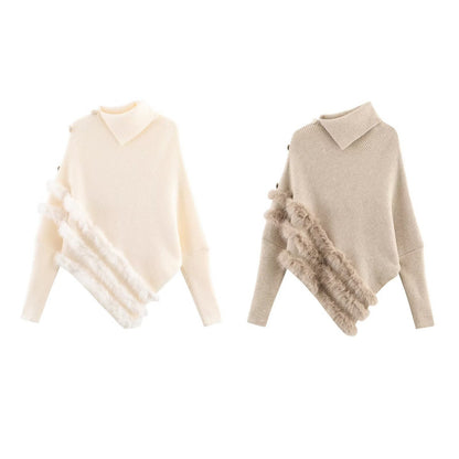 Damen modischer Poncho mit luxuriösem Fellbesatz und innovativem Schnitt Stalluxe