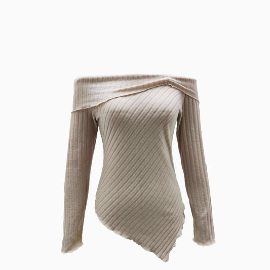 Damen Rippstrick-Oberteil mit Off-Shoulder-Ausschnitt und dekorativer Ausstattung Stalluxe
