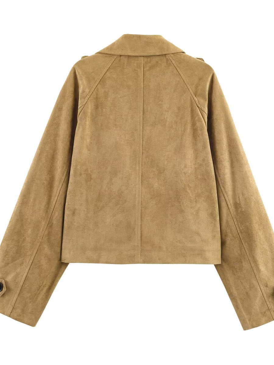 Damen Modische Cropped Trenchjacke mit doppelter Knopfleiste und praktischen Taschen Stalluxe