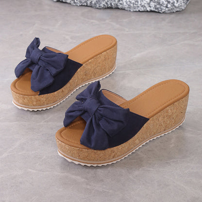 Damen Wedge-Pantoletten mit dekorativem Schleifen-Detail und Kork-Sohlen Stalluxe
