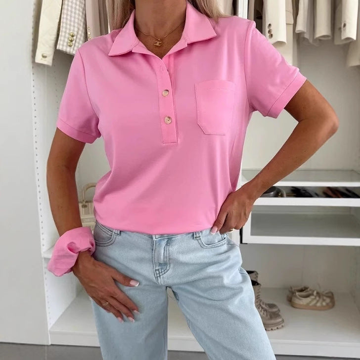 Damen polo Stil Shirt mit Knopfleiste und Brusttasche Stalluxe