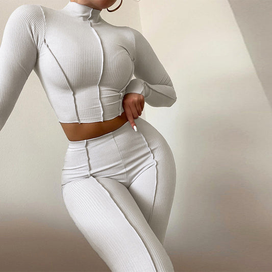 Damen sportliches Crop-Top und Leggings-Set mit Rippstruktur Stalluxe
