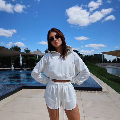 Damen lässige Kapuzensweatshirt und Shorts Set Stalluxe
