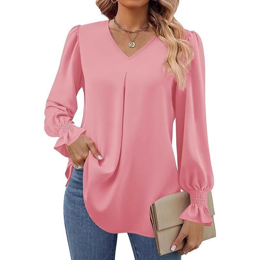 Damen Elegante Bluse mit V-Ausschnitt und Rüschendetails Stalluxe