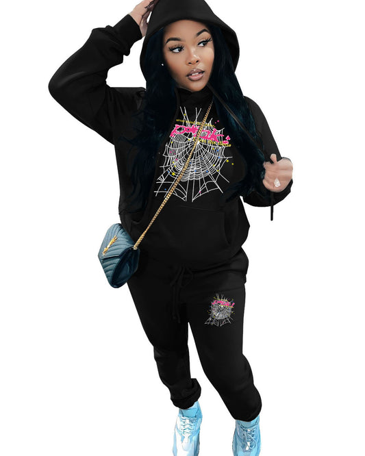 Damen Hoodie und Jogginghose Set mit einzigartigem Spinnennetz-Design Stalluxe
