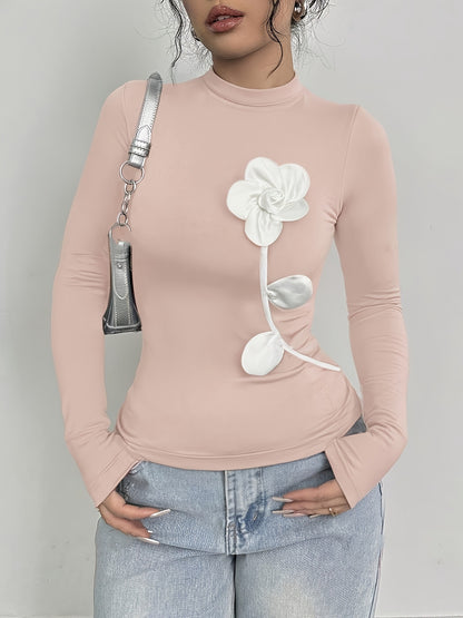 Damen Langärmliges T-Shirt mit 3D-Blumenapplikation Stalluxe