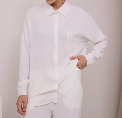 Damen lässige Bluse mit durchgehendem Knopfverschluss und Brusttasche Stalluxe