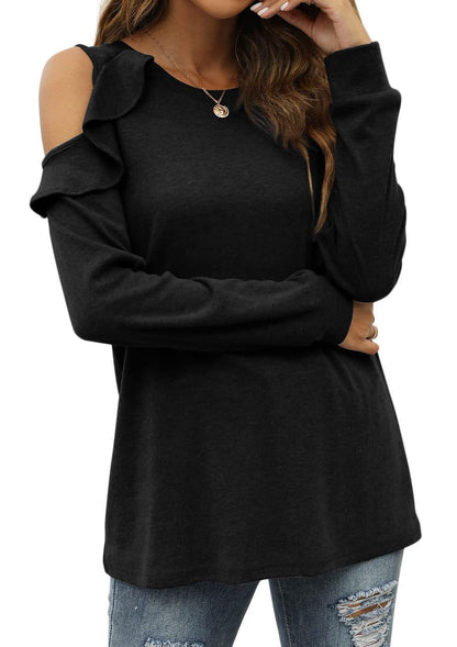 Damen Elegantes Langarmoberteil mit Rüschendetails und Kalt-Schulter Design Stalluxe