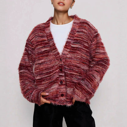 Damen Flauschige Strickjacke mit tiefem V-Ausschnitt und weitem Schnitt Stalluxe