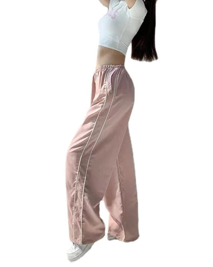 Damen Sportliche Palazzo-Hose mit elastischem Bund und Kontrastnähten Stalluxe