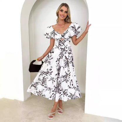 Damen Maxikleid mit voluminösen Puffärmeln und floralem Print Stalluxe