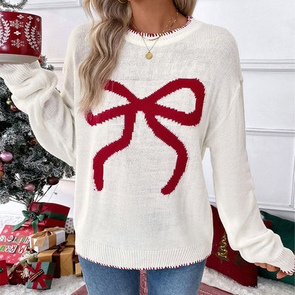 Damen gemütlicher Pullover mit festlichem Schleifen-Motiv Stalluxe