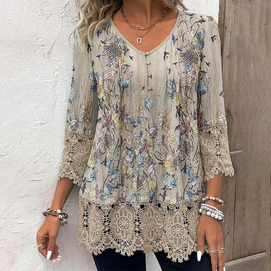 Damen Luftige Bluse mit Spitze und floralem Design Stalluxe