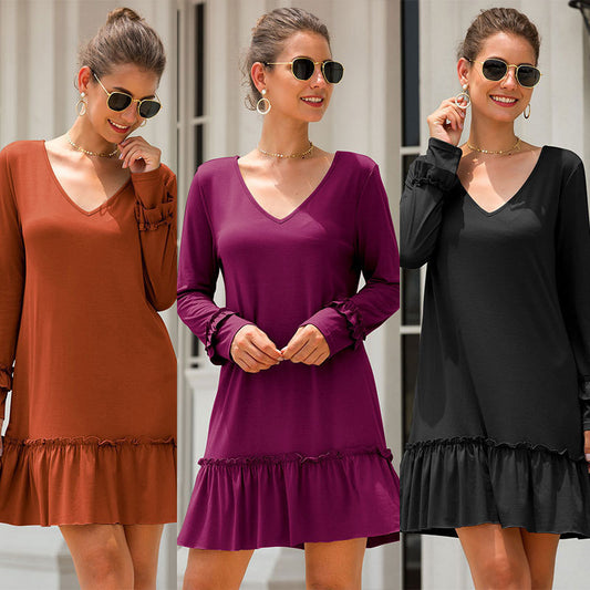 Damen Minikleid mit V-Ausschnitt und Rüschenärmel Stalluxe