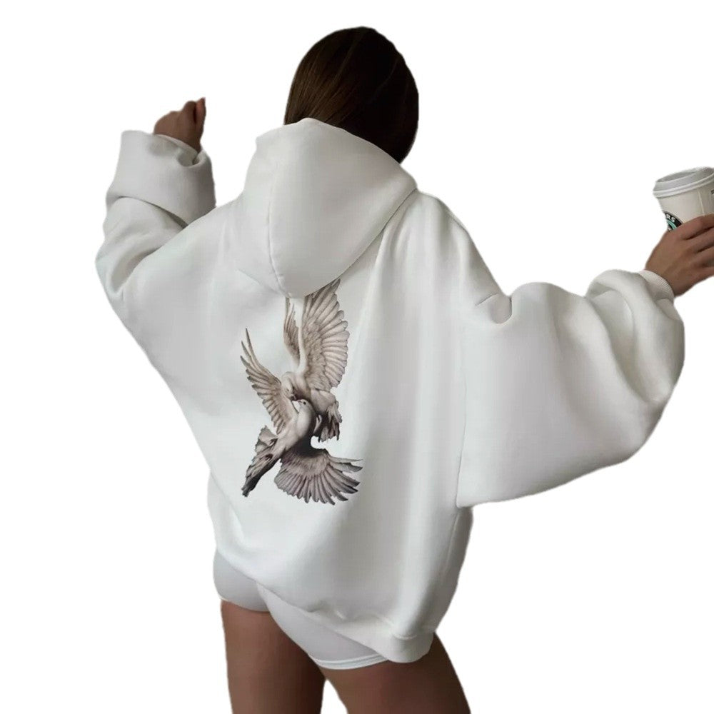 Damen Kapuzenpullover mit kreativem Vogelmotiv und lässigem Schnitt Stalluxe
