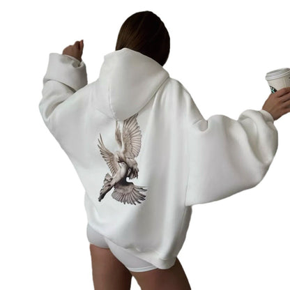 Damen Kapuzenpullover mit kreativem Vogelmotiv und lässigem Schnitt Stalluxe