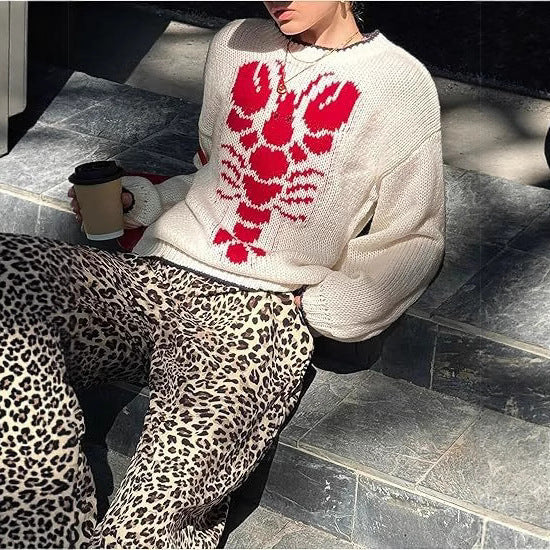 Damen Pullover mit einzigartigem Hummer-Muster und leichtem Strick Stalluxe