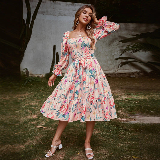Damen Midikleid mit floraler Stickerei und Taillenband Stalluxe