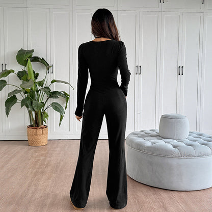 Damen Jumpsuit mit dekorativer Schnürung und langen Ärmeln Stalluxe