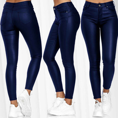 Damen Hochgezogene Skinny Jeans im Lederlook mit Taschen Stalluxe