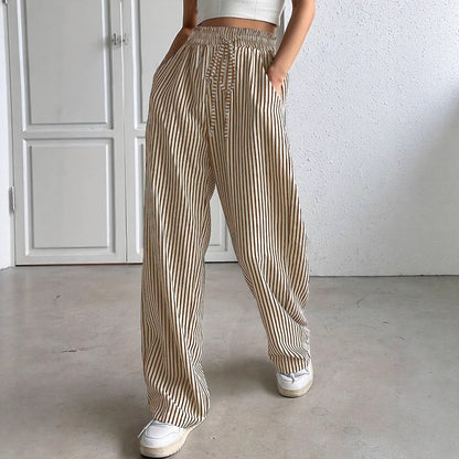Damen Weite Streifenhose mit elastischem Bund und praktischen Taschen Stalluxe