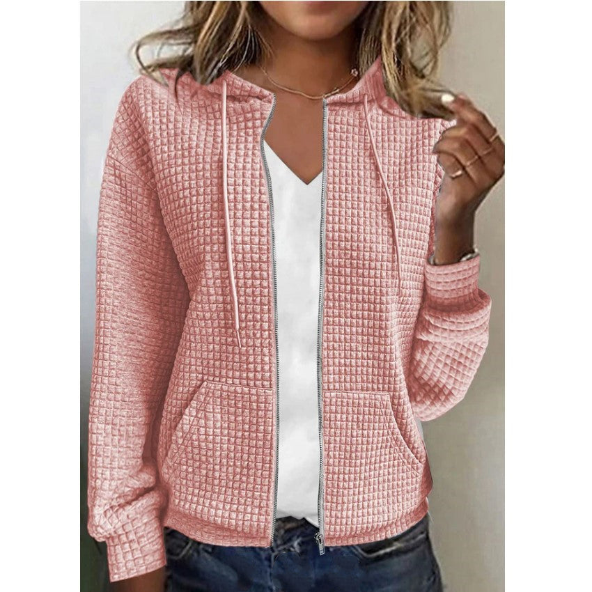 Damen Waffelstruktur Kapuzenjacke mit Taschen und Reißverschluss Stalluxe