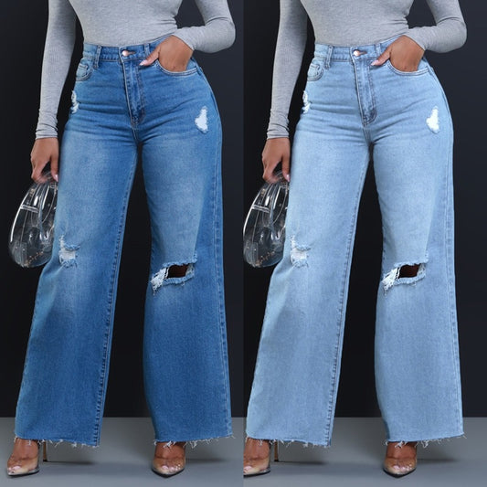 Damen Weit geschnittene Jeans mit stylishen Distressed-Details Stalluxe